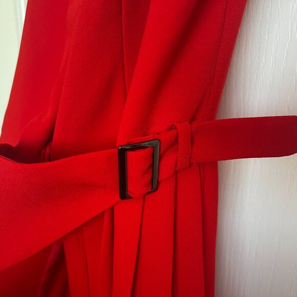 Women's Red Knee-Long Pleated Suit Dress Size M - Picture 3 of 5